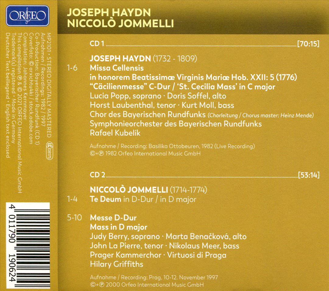 Joseph Hadyn: Missa Cellensis; Niccolò Jommelli: Te Deum; Mass in D major cover art
