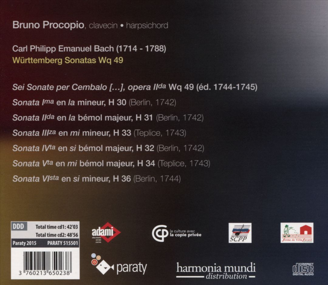 Carl Philipp Emanuel Bach: Württemberg Sonatas, Wq. 49 cover art