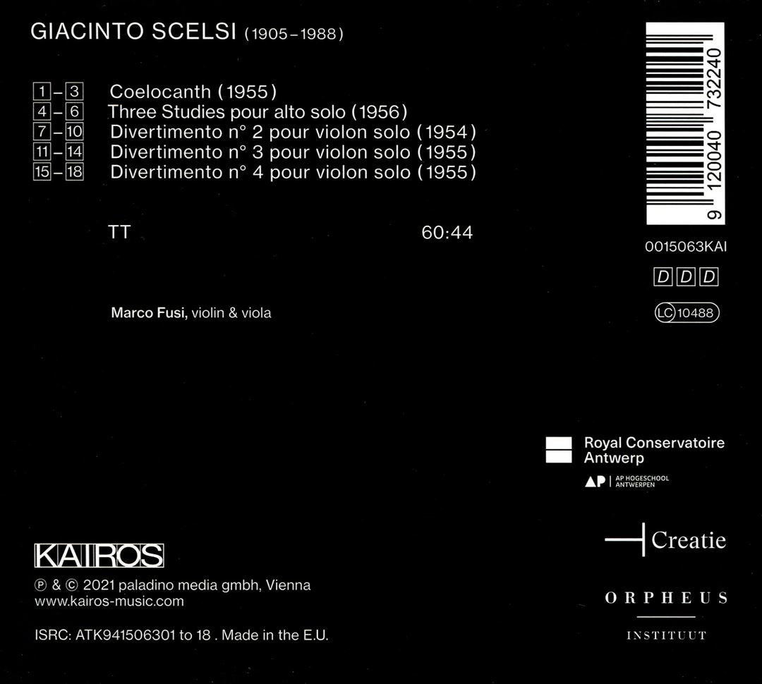 Giacinto Scelsi: Works for Violin and for Viola cover art