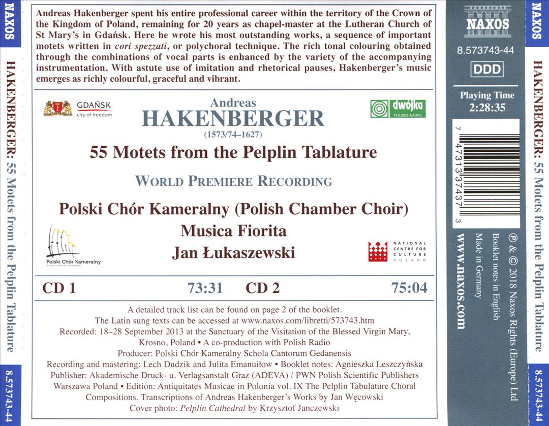 Andreas Hakenberger: 55 Motets from the Pelplin Tablature cover art