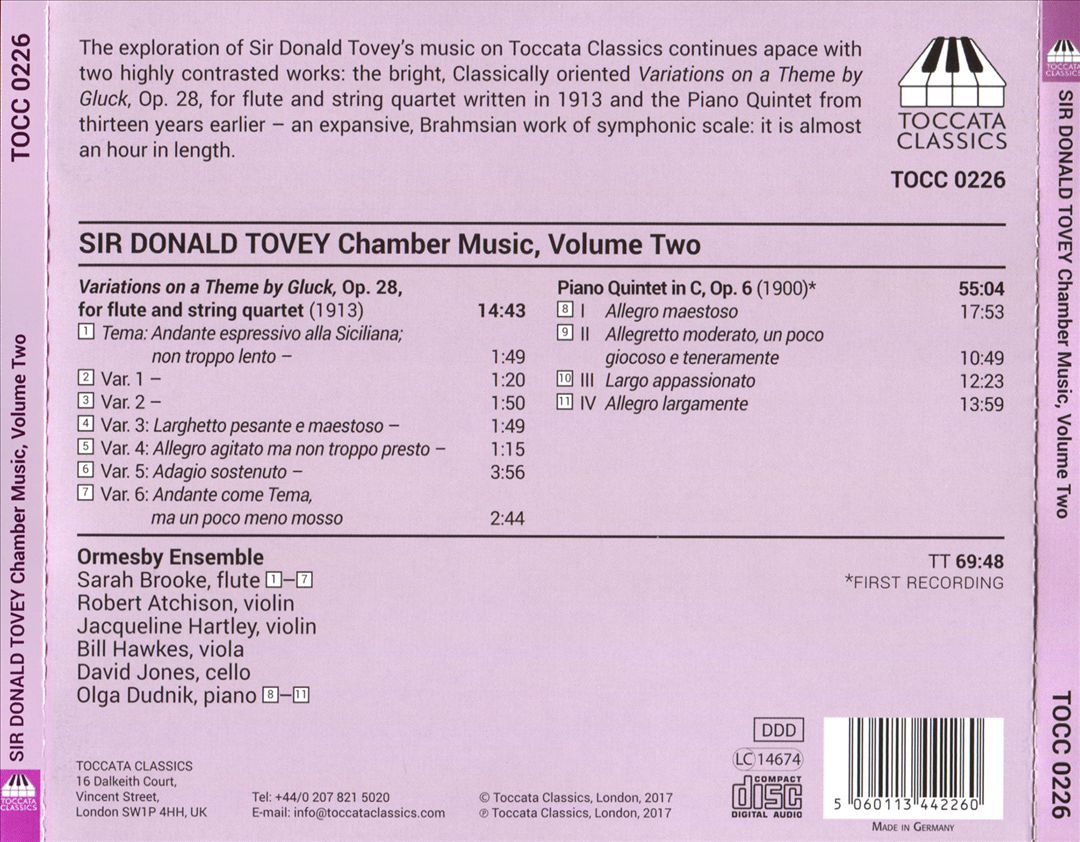 Sir Donald Tovey: Chamber Music, Vol. 2 cover art
