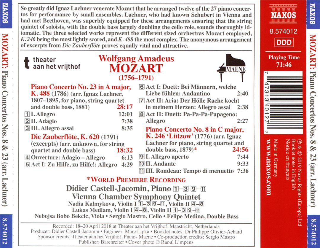Mozart: Piano Concertos Nos. 8 and 23; Die Zauberflöte cover art