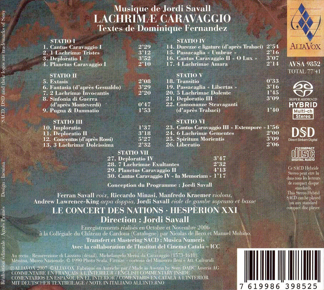 Jordi Savall, Dominique Fernandez: Lachrimae Caravaggio cover art