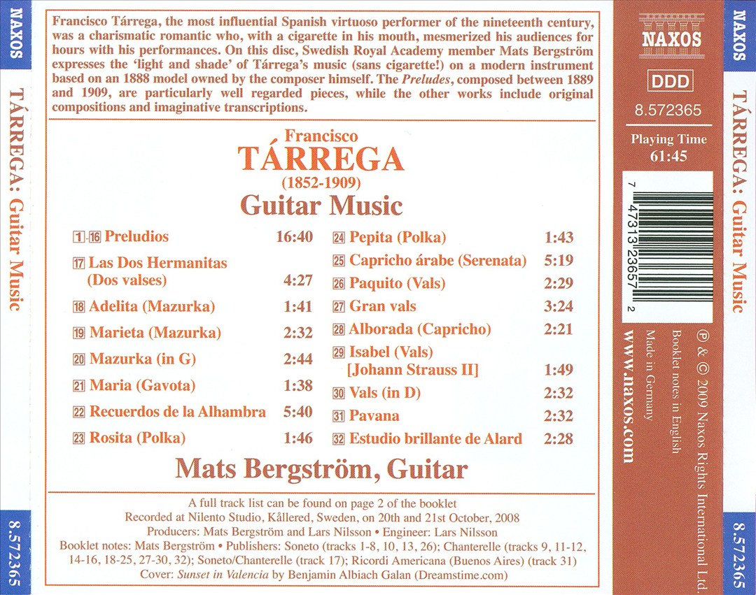 Francisco Tárrega: Guitar Music cover art