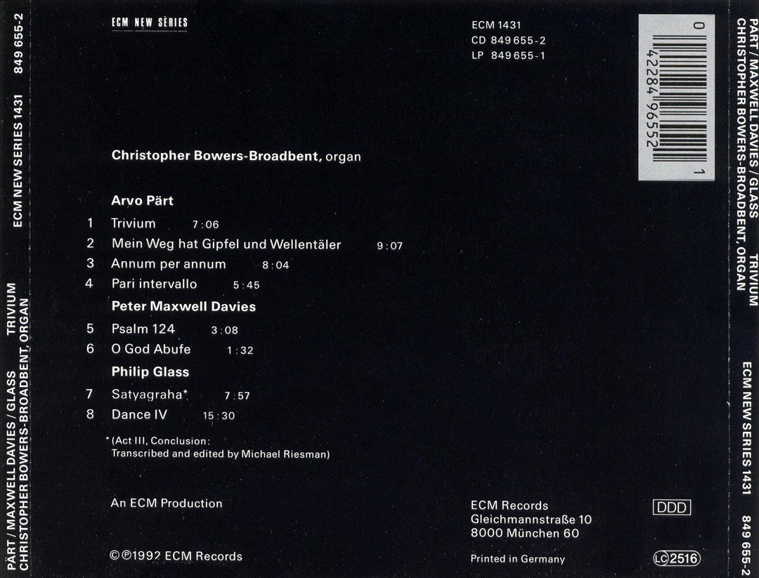 Arvo Pärt, Peter Maxwell Davies, Philip Glass: Trivium cover art