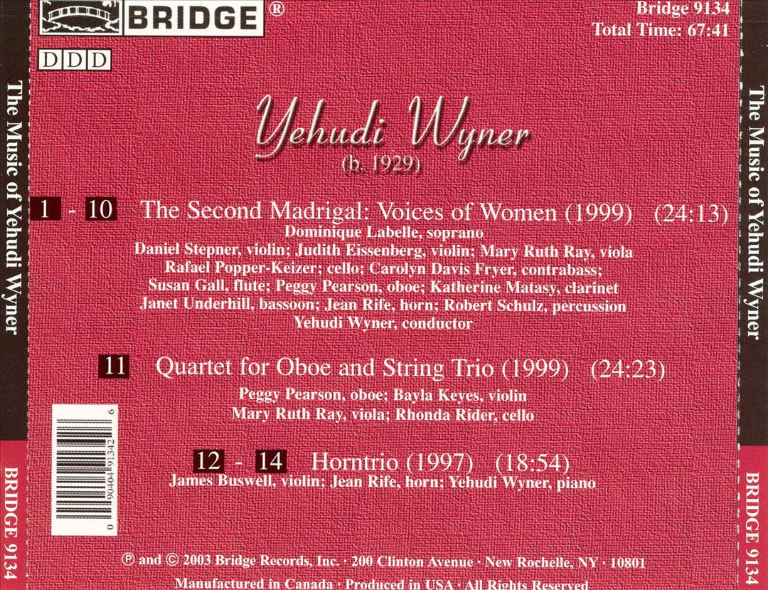 Yehudi Wyner: The Second Madrigal; Oboe Quartet; Horntrio cover art