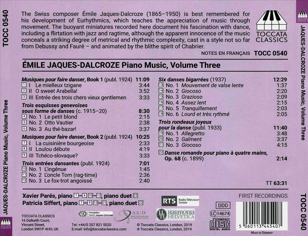 Émile Jaques-Dalcroze: Piano Music, Vol. 3 - Works for Piano Solo and Piano Duet cover art