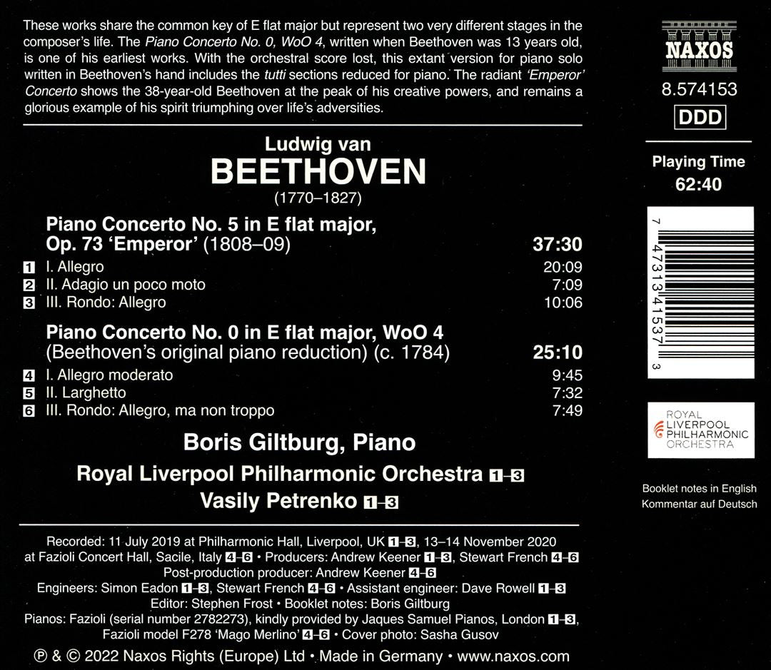 Beethoven: Piano Concerto No. 5 'Emperor'; Piano Concerto No. 0, WoO 4 cover art