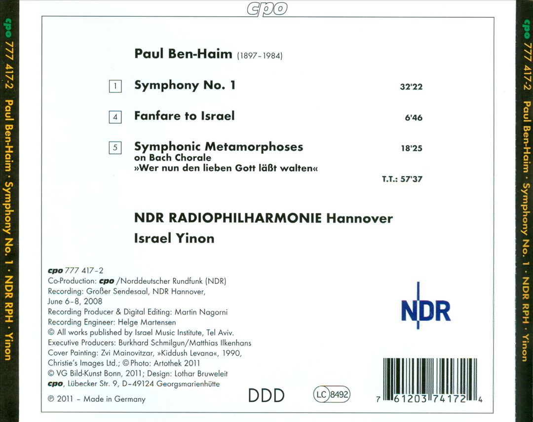 Paul Ben-Haim: Symphony No. 1 cover art