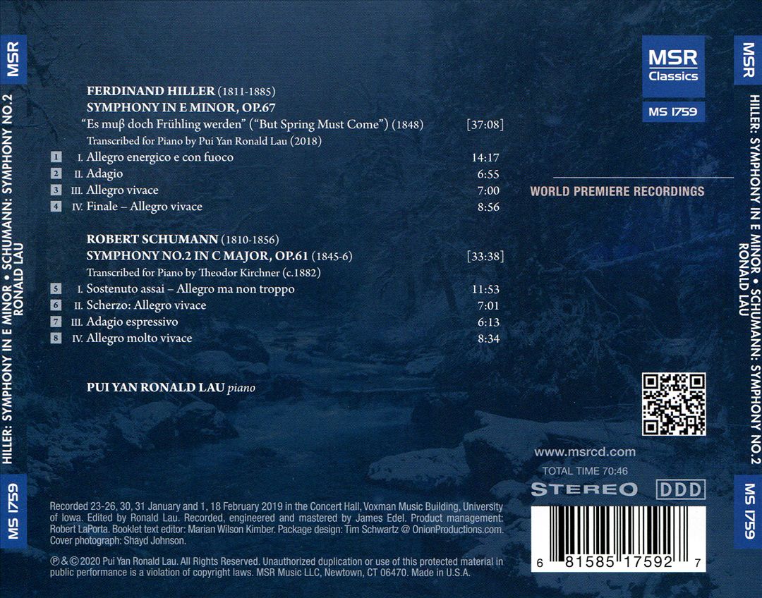 Hiller: Symphony in E minor, piano transcription; Schumann: Symphony No. 2, piano transcription cover art