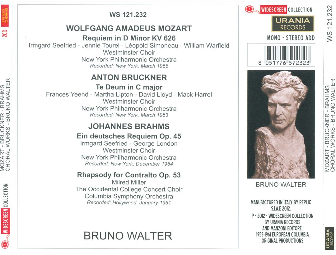 Mozart: Requiem; Brahms: Ein deutsche Requiem; Bruckner: Te Deum cover art