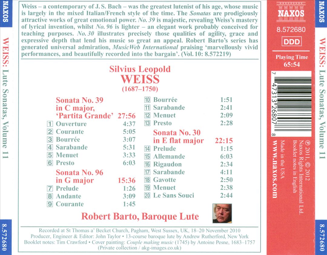 Silvius Leopold Weiss: Lute Sonatas, Vol. 11 cover art