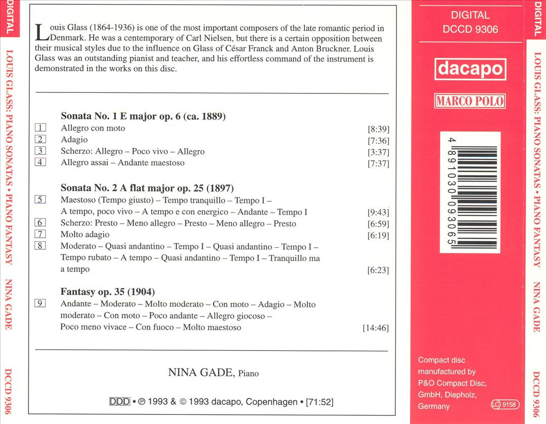 Louis Glass: Piano Fantasy; Piano Sonatas cover art