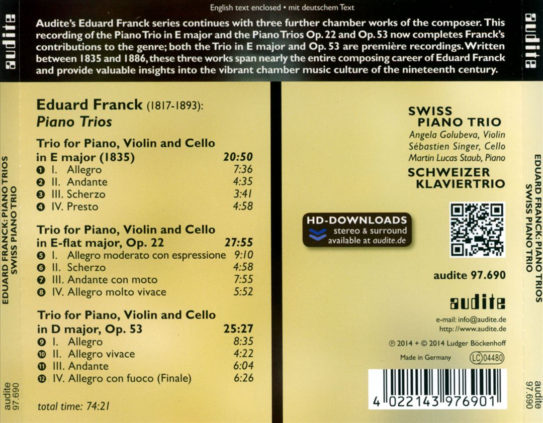 Eduard Franck: Piano Trios cover art