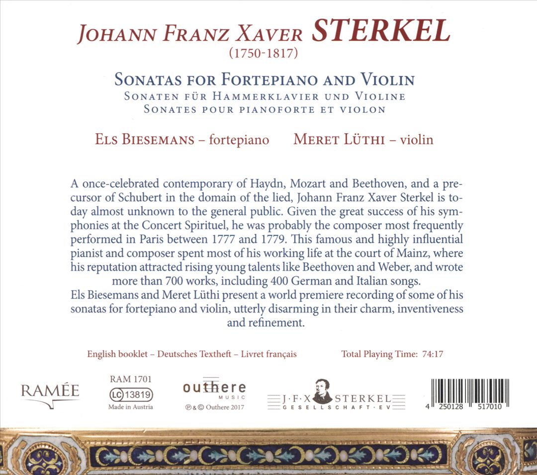 Johann Franz Xaver Sterkel: Sonatas for Fortepiano and Violin cover art