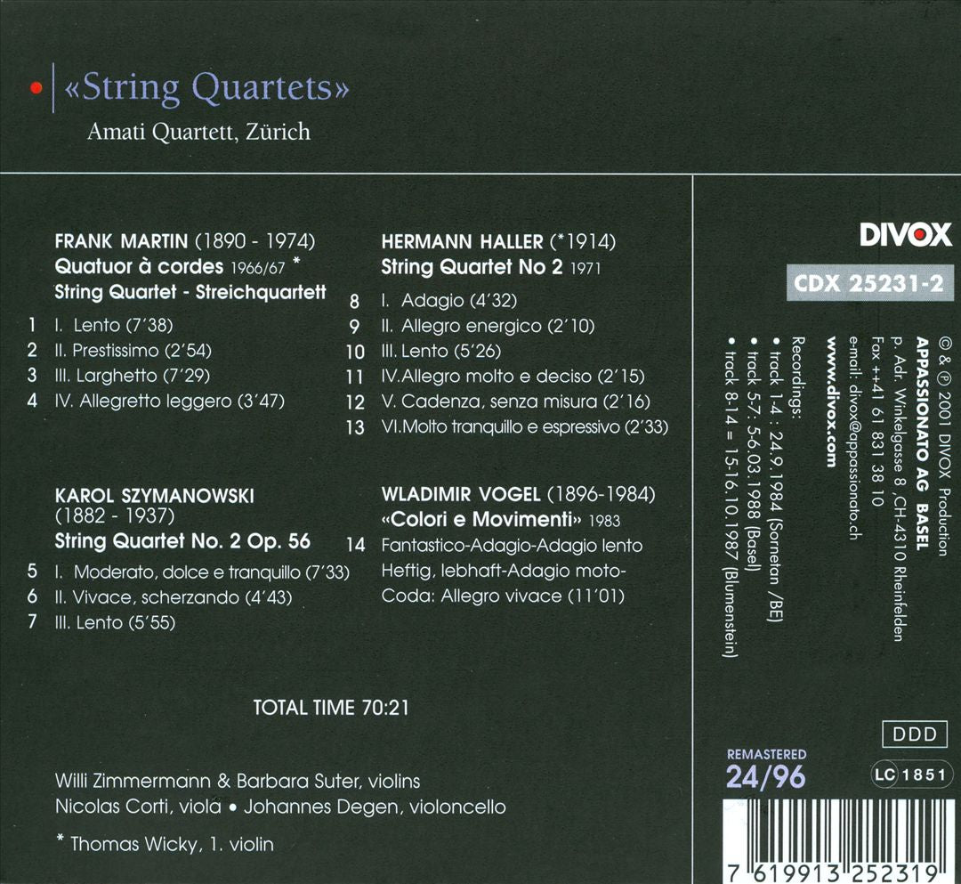 Martin, Szymanowski: String Quartets cover art