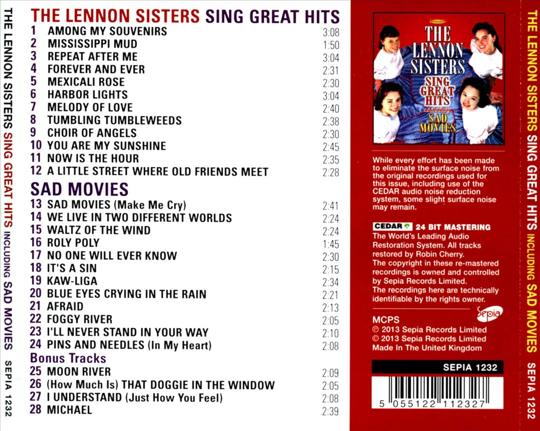 Lennon Sisters Sing Great Hits cover art