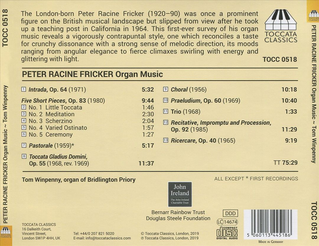 Peter Racine Fricker: Organ Music cover art