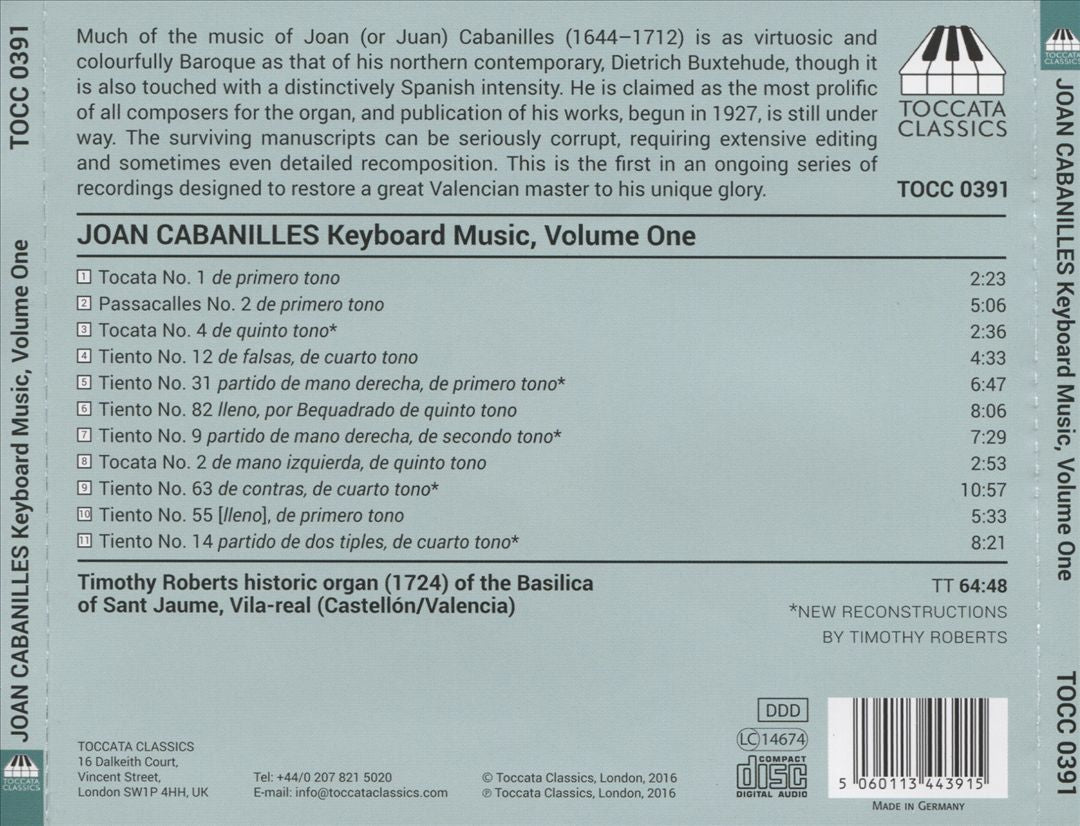 Joan Cabanilles: Keyboard Music, Vol. 1 - Eleven Organ Pieces cover art