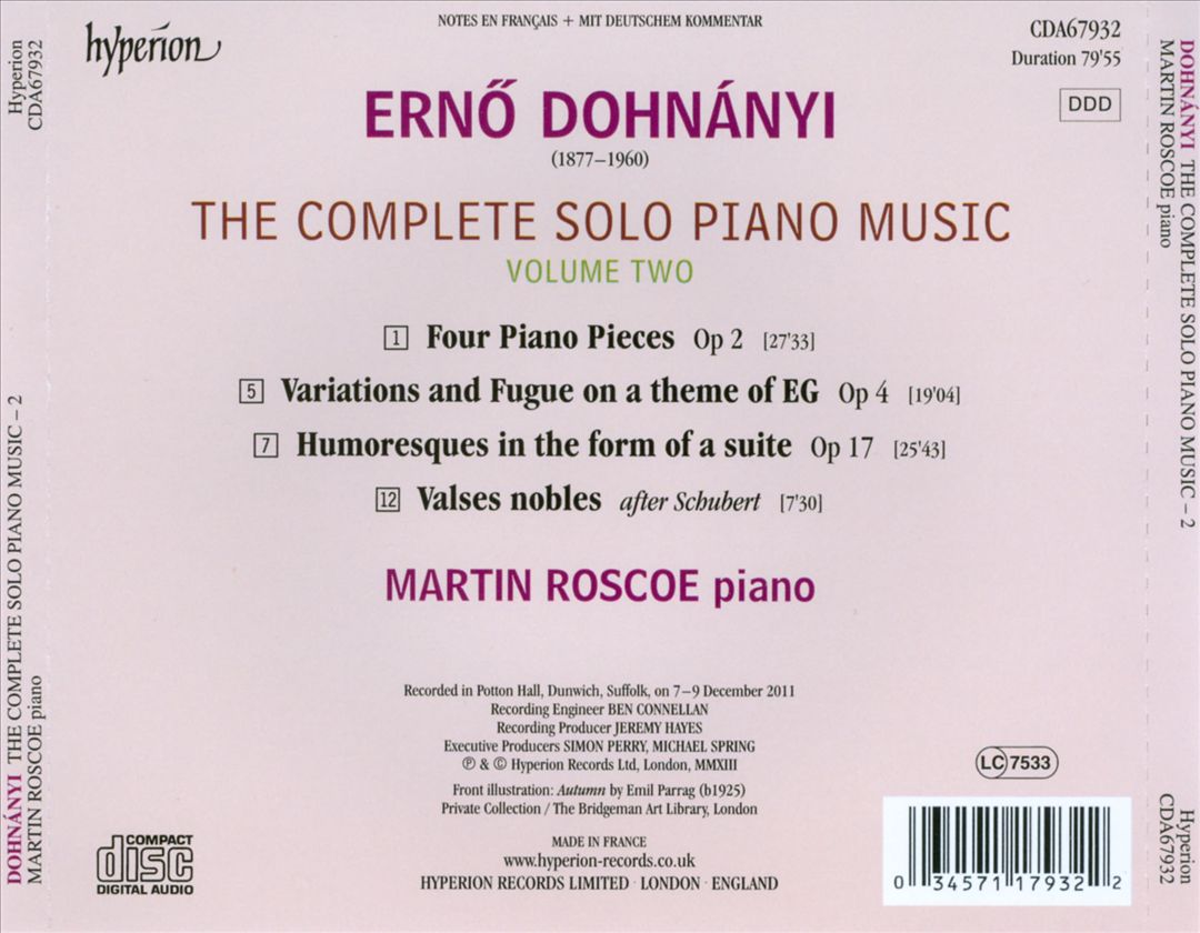 Erno Dohnányi: The Complete Solo Piano Music, Vol. 2 cover art