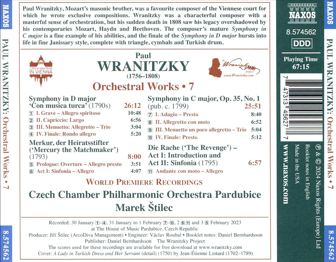 Wranitzky: Orchestral Works, Vol. 7 cover art