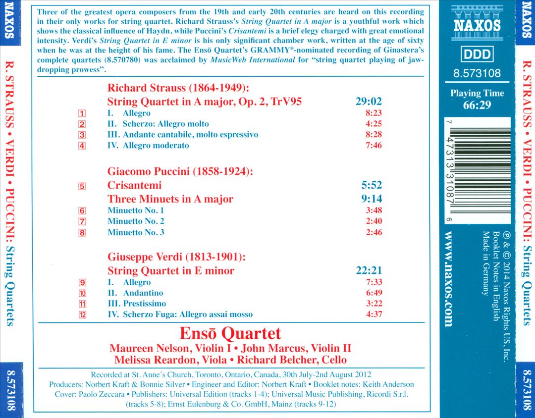 R. Strauss, Verdi: String Quartets cover art
