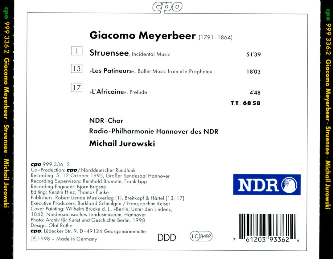 Meyerbeer: Struensee; Le Prophète; L'Africaine cover art