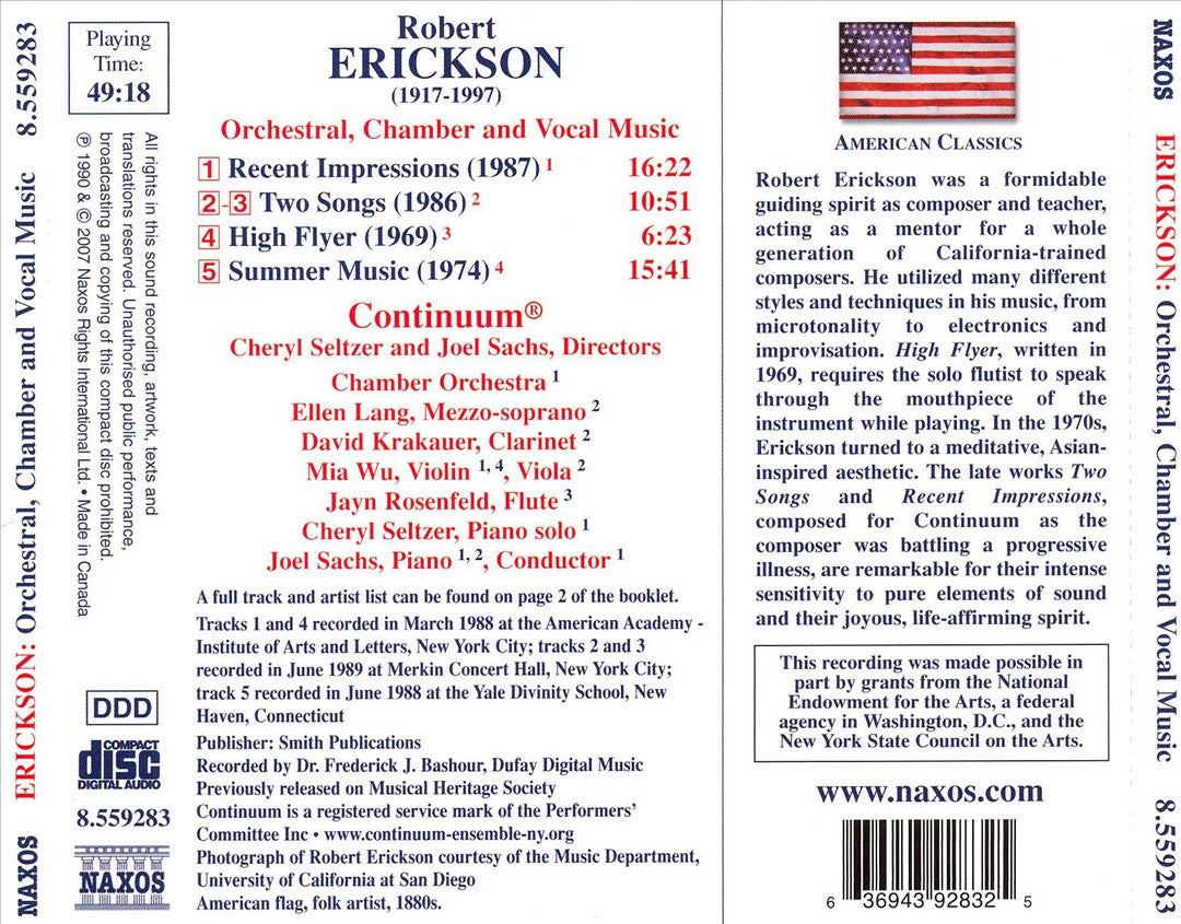 Robert Erickson: Recent Impressions; Two Songs; High Flyer; Summer Music cover art