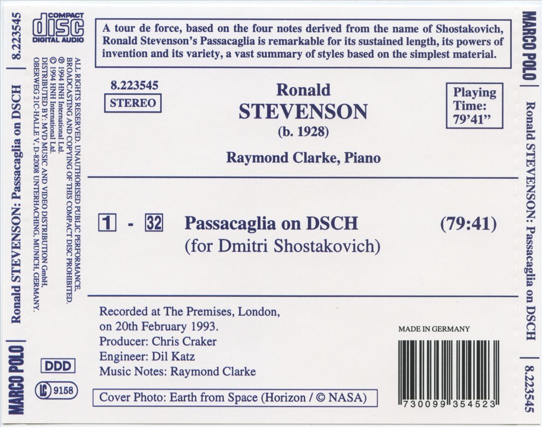 Ronald Stevenson: Passacaglia on DSCH cover art