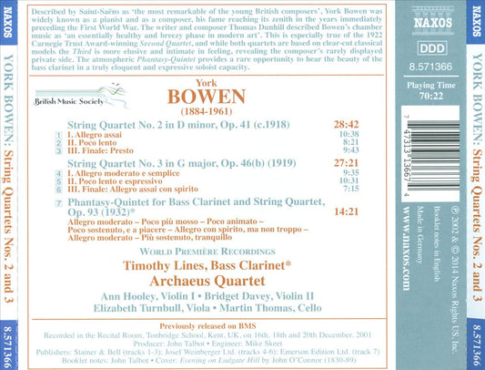 York Bowen: String Quartet Nos. 2 & 3; Phantasy-Quintett cover art