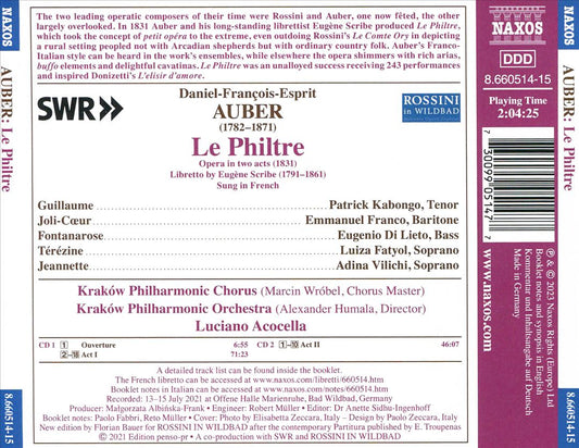 Auber: Le Philtre cover art