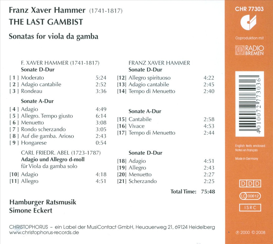 The Last Gambist: Sonatas for viola da gamba cover art