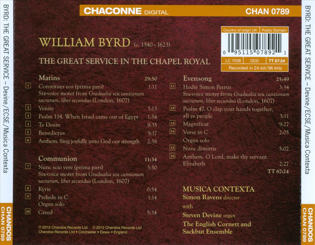 Byrd: The Great Service in the Chapel Royal cover art