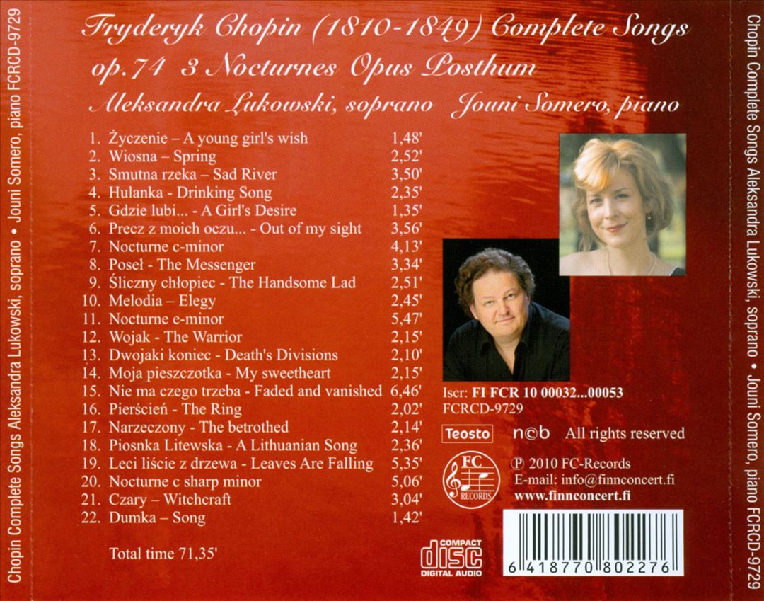 Chopin: Complete Songs Op. 74; Nocturnes Op. Posthum cover art