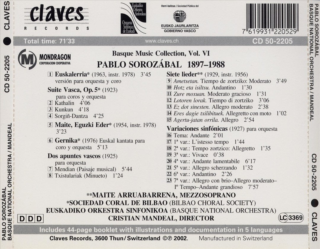 Basque Music Collection, Vol. 6: Pablo Sorozábal cover art