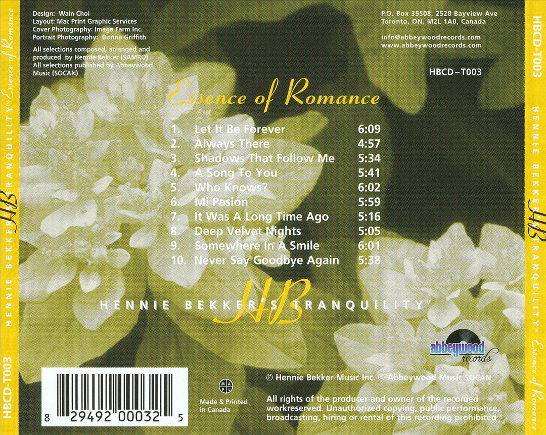 Hennie Bekker's Tranquility: Essence of Romance cover art