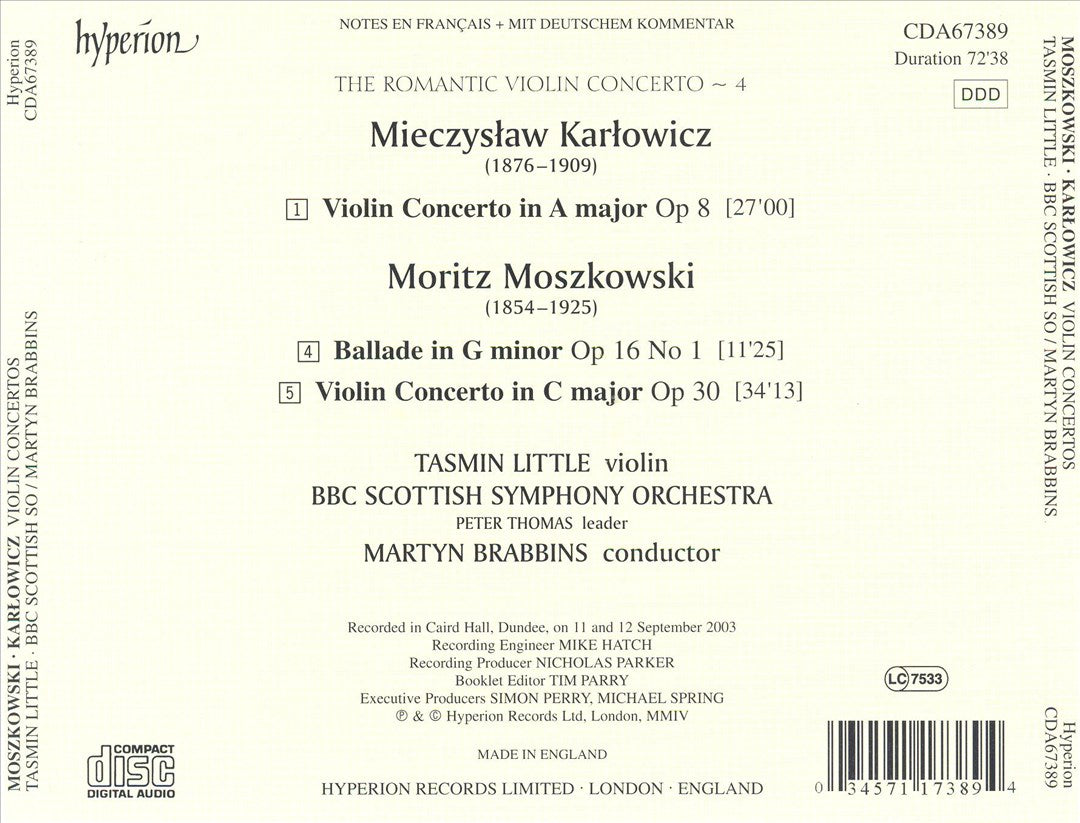 Moszkowski: Violin Concerto in C, Op. 30, Ballade in G minor, Op. 16 No. 1; Karlowicz: Violin Concerto in A, Op. 8 cover art