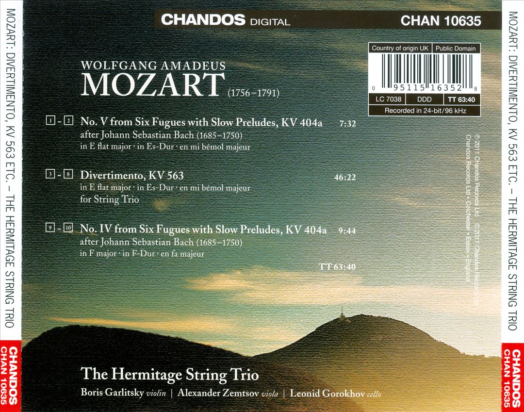 Mozart: Divertimento in E flat major, KV 563; Preludes and Fugues cover art