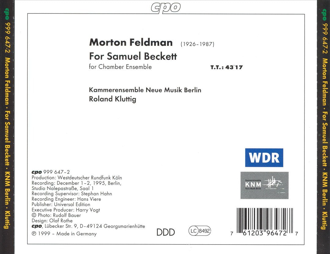 Morton Feldmann: For Samuel Beckett cover art