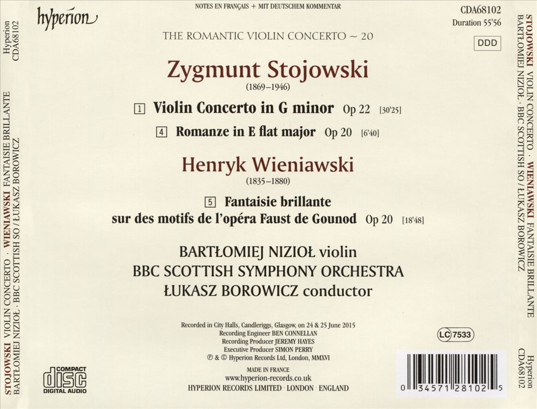 Romantic Violin Concerto, Vol. 20: Stojowski, Wieniawski cover art