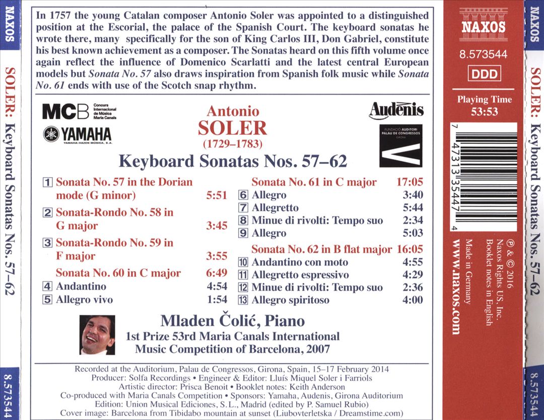 Antonio Soler: Keyboard Sonatas Nos. 57-62 cover art