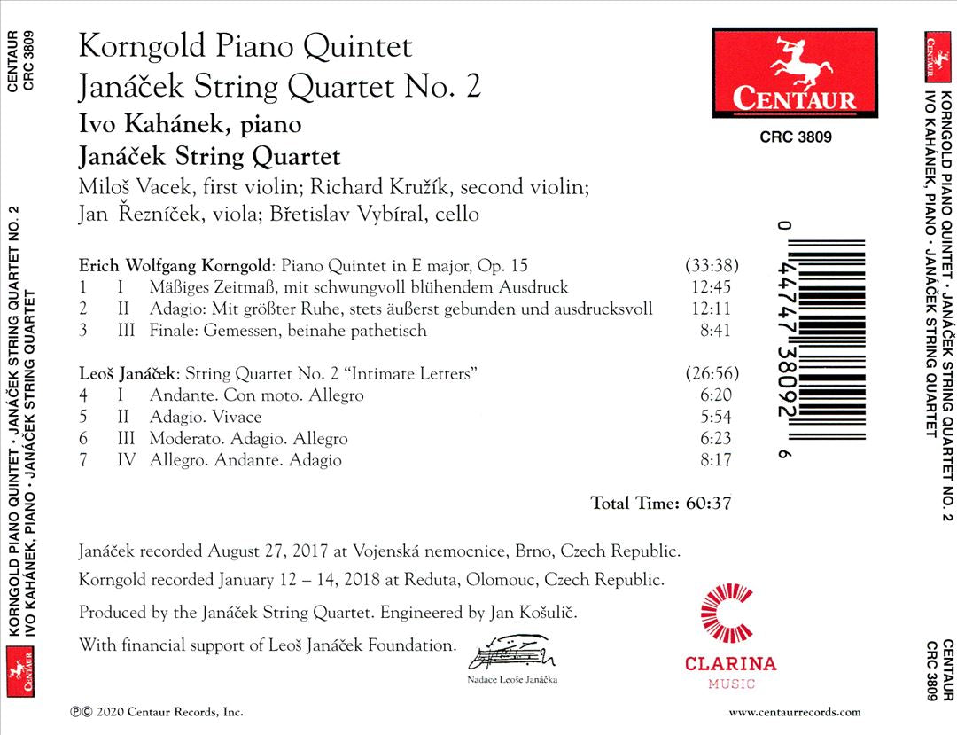 Korngold: Piano Quintet; Janácek: String Quartet No. 2 cover art