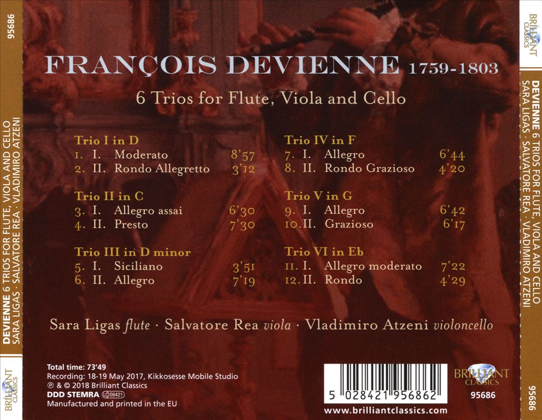 Devienne: 6 Trios for Flute, Viola and Cello cover art