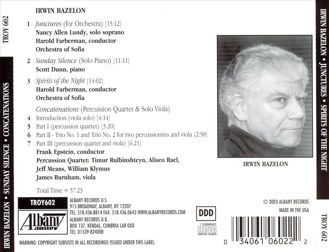 Irwin Bazelon: Junctures; Spirits of the Night; Sunday Silence; Concatenations cover art
