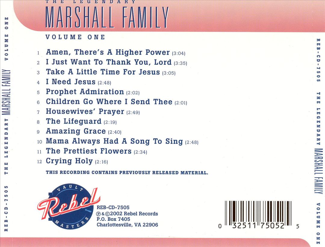 Legendary Marshall Family, Vol. 1 cover art