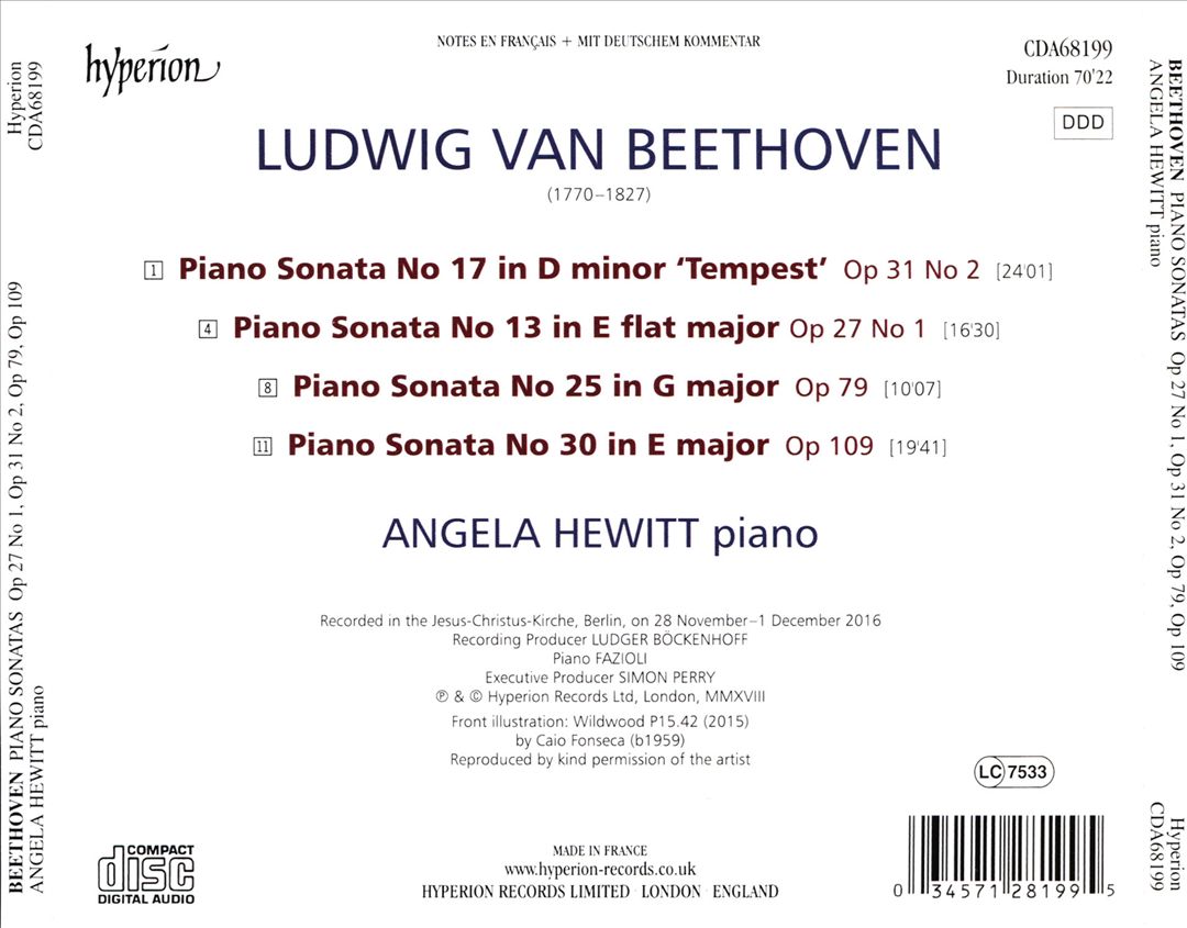 Beethoven: Piano Sonatas Op. 27 No. 1, Op. 31 No. 2, Op. 79, Op. 109 cover art