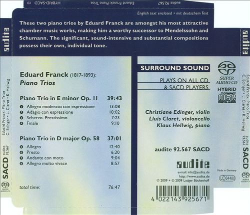 Eduard Franck: Piano Trios cover art