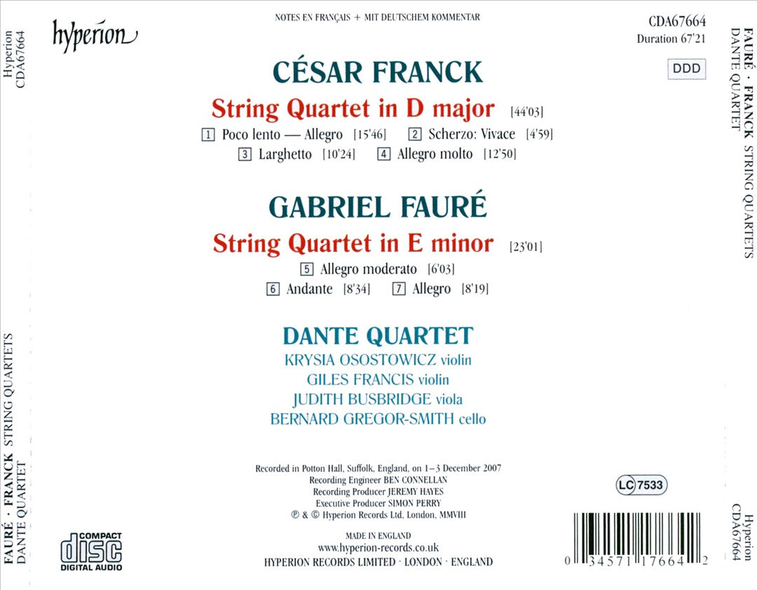 Fauré, Franck: String Quartets cover art