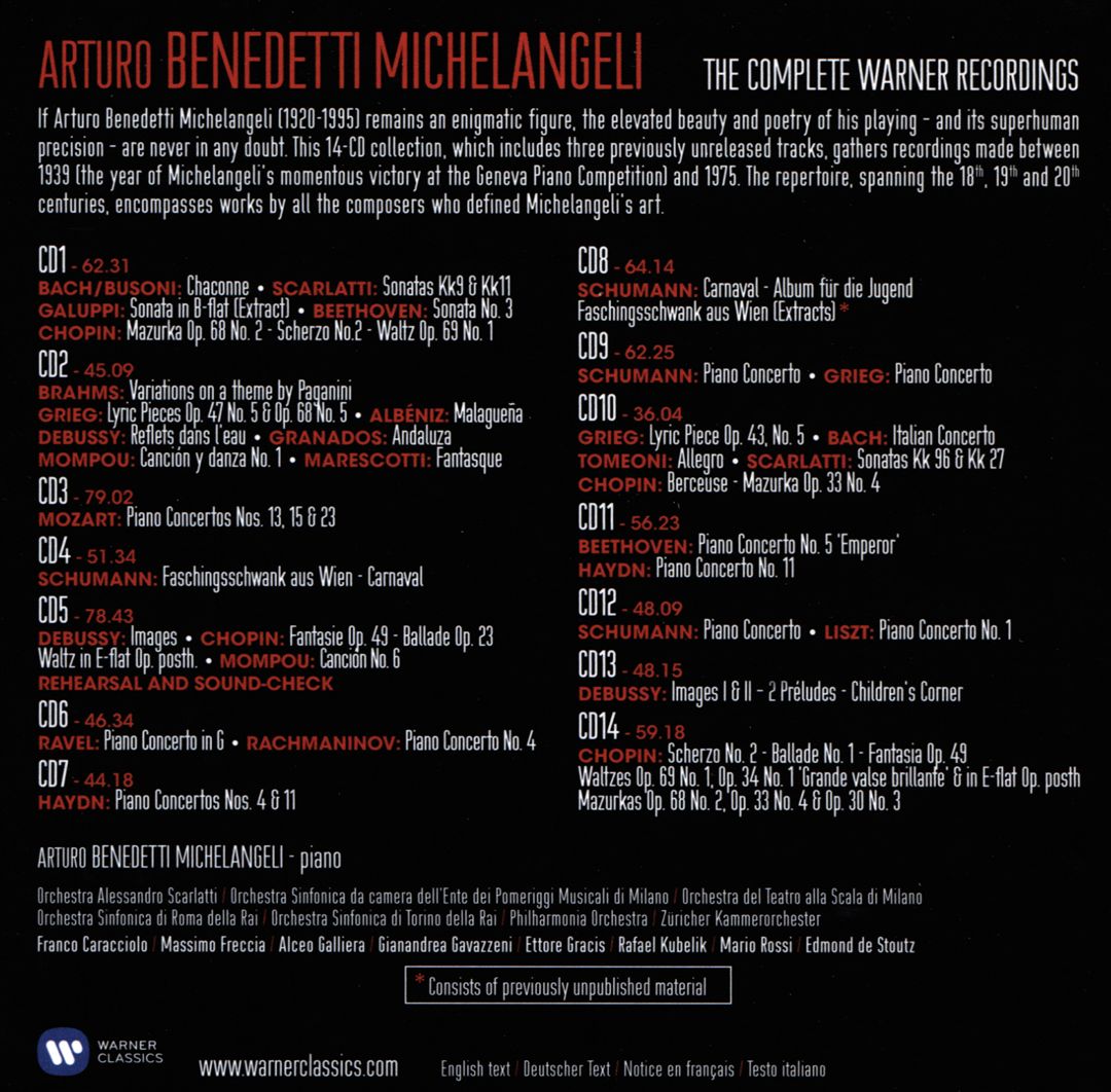 Arturo Benedetti Michelangeli: The Complete Warner Recordings cover art