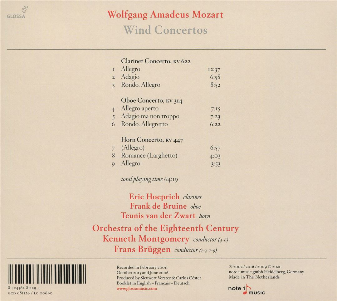 Wolfgang Amadeus Mozart: Wind Concertos cover art
